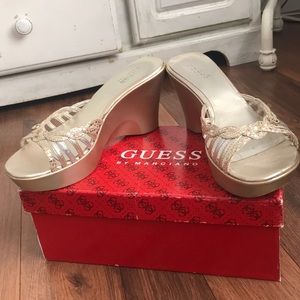 guess wedges gold multi leather